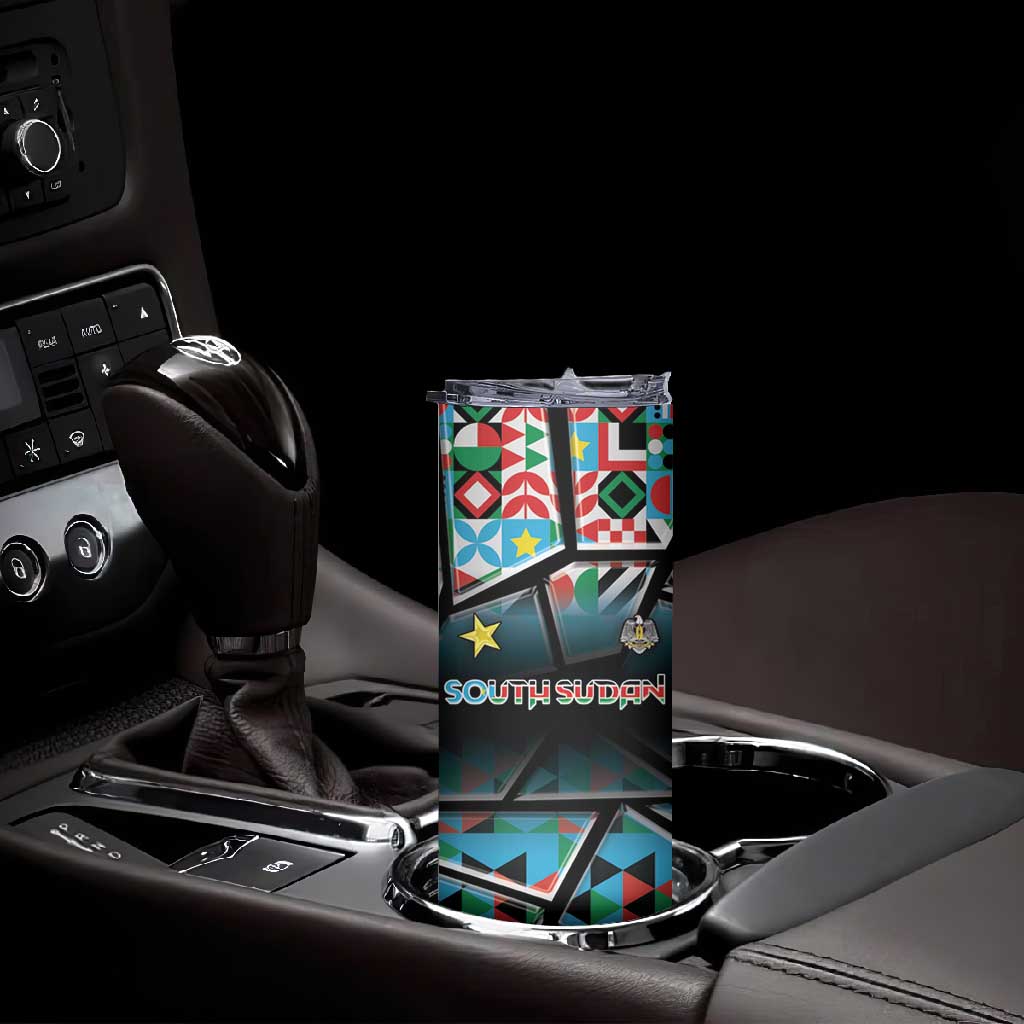 Custom South Sudan Skinny Tumbler Geometric African Patterns - Wonder Print Shop