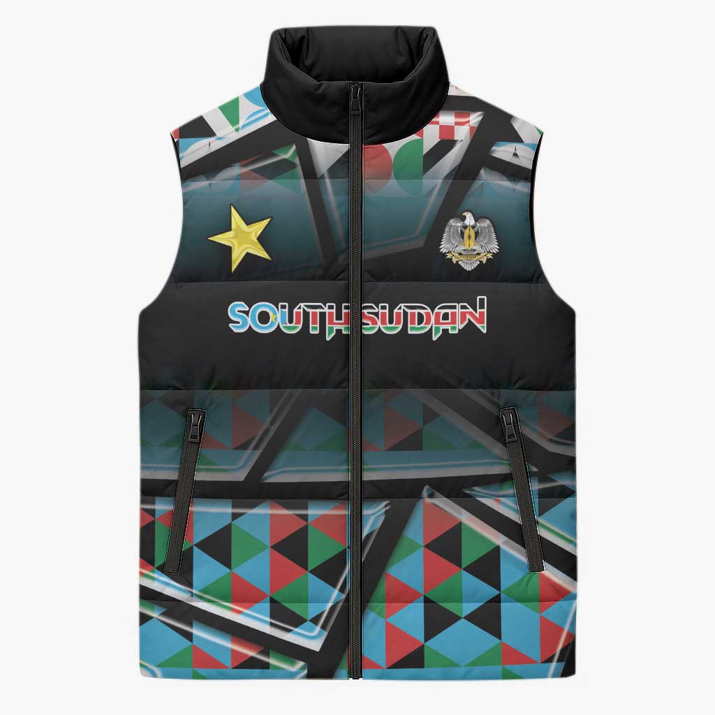 Custom South Sudan Sleeveless Puffer Jacket Geometric African Patterns - Wonder Print Shop