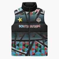 Custom South Sudan Sleeveless Puffer Jacket Geometric African Patterns - Wonder Print Shop