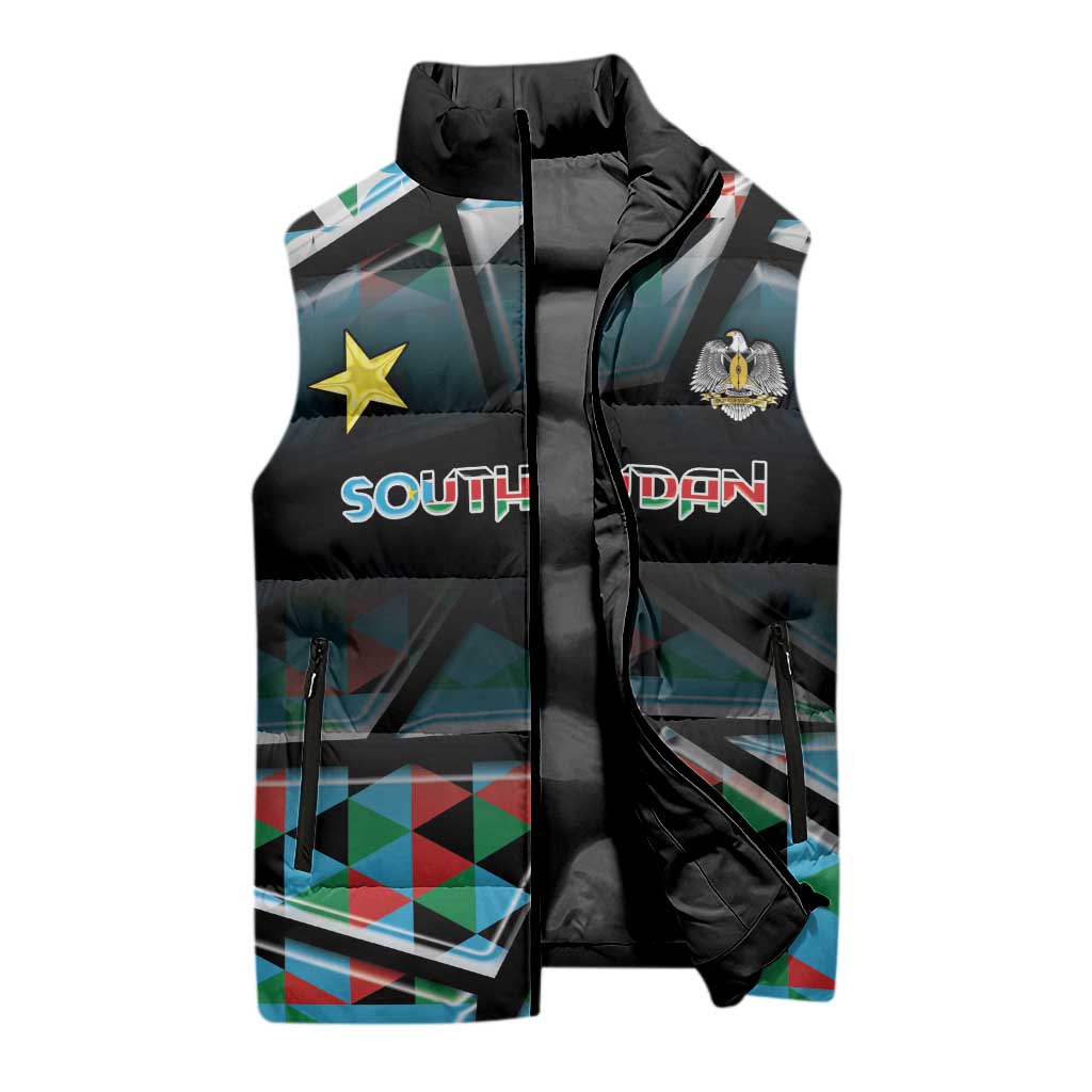 Custom South Sudan Sleeveless Puffer Jacket Geometric African Patterns - Wonder Print Shop