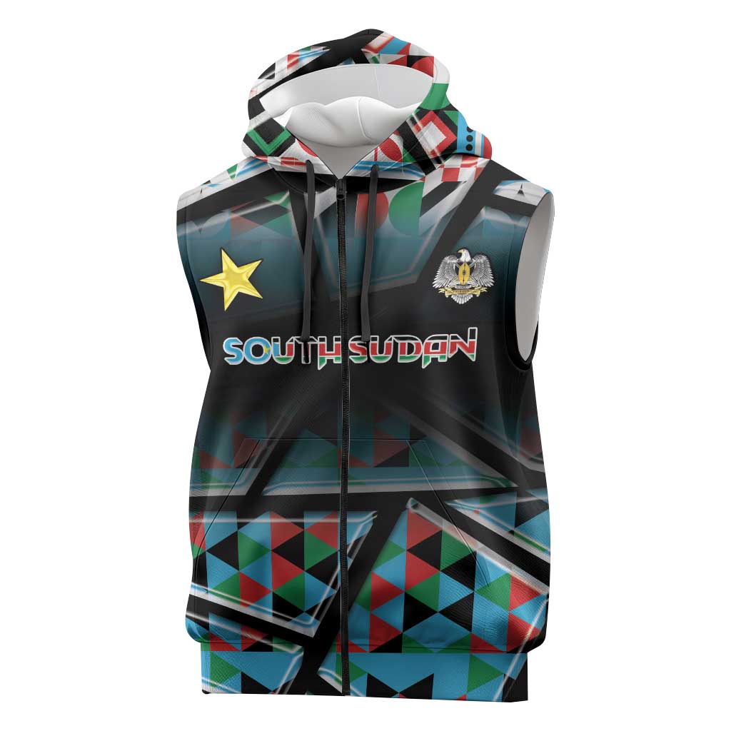 Custom South Sudan Sleeveless Zip Hoodie Geometric African Patterns - Wonder Print Shop