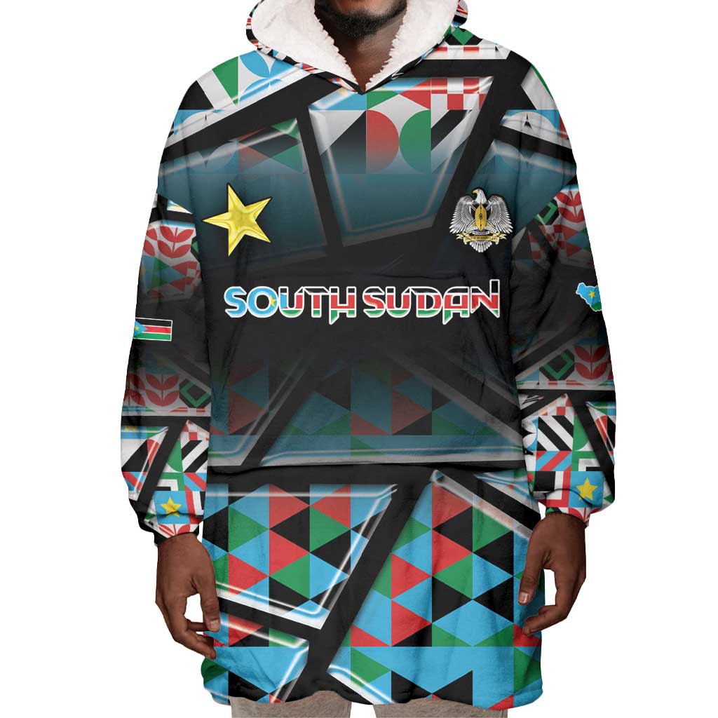 Custom South Sudan Wearable Blanket Hoodie Geometric African Patterns - Wonder Print Shop