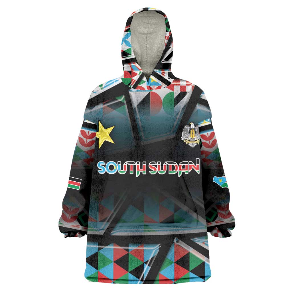 Custom South Sudan Wearable Blanket Hoodie Geometric African Patterns - Wonder Print Shop