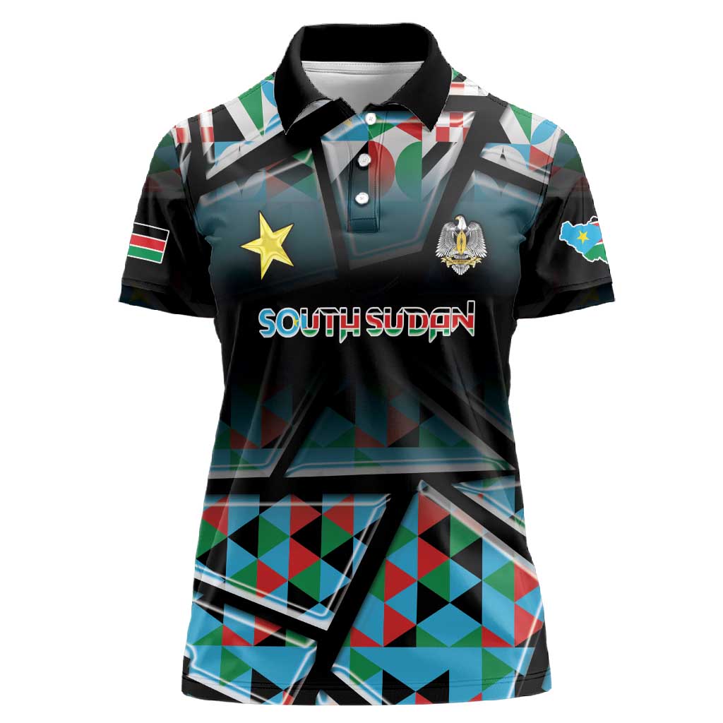 Custom South Sudan Women Polo Shirt Geometric African Patterns - Wonder Print Shop