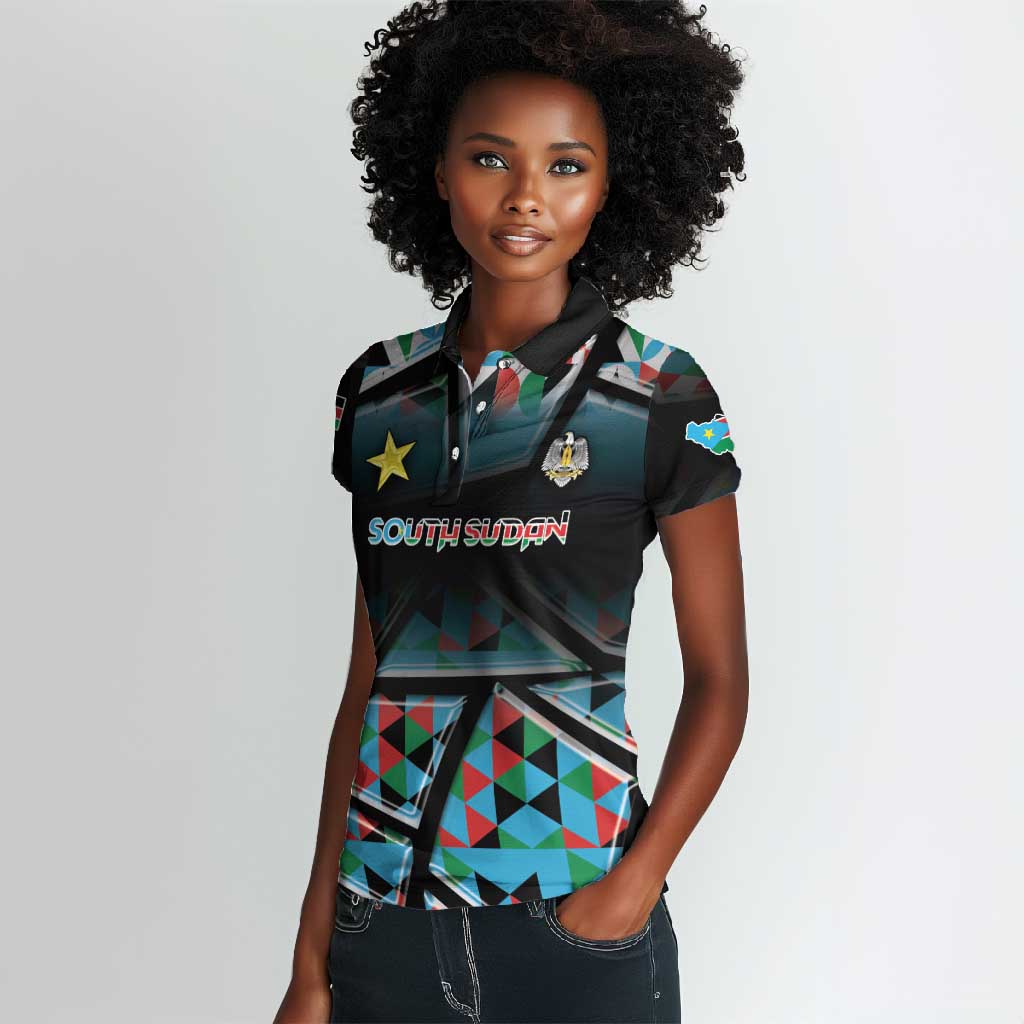 Custom South Sudan Women Polo Shirt Geometric African Patterns - Wonder Print Shop