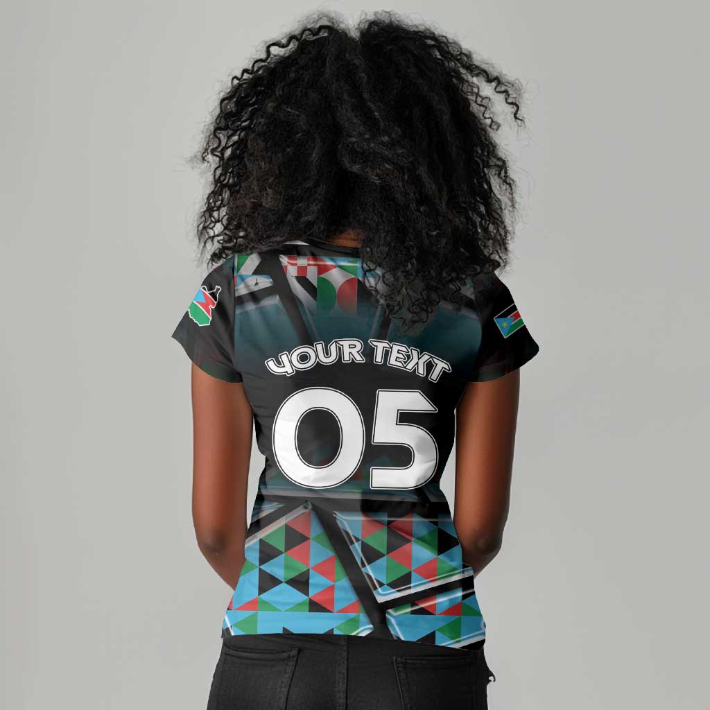 Custom South Sudan Women V-Neck T-Shirt Geometric African Patterns - Wonder Print Shop