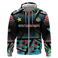 Custom South Sudan Zip Hoodie Geometric African Patterns - Wonder Print Shop
