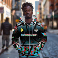 Custom South Sudan Zip Hoodie Geometric African Patterns - Wonder Print Shop