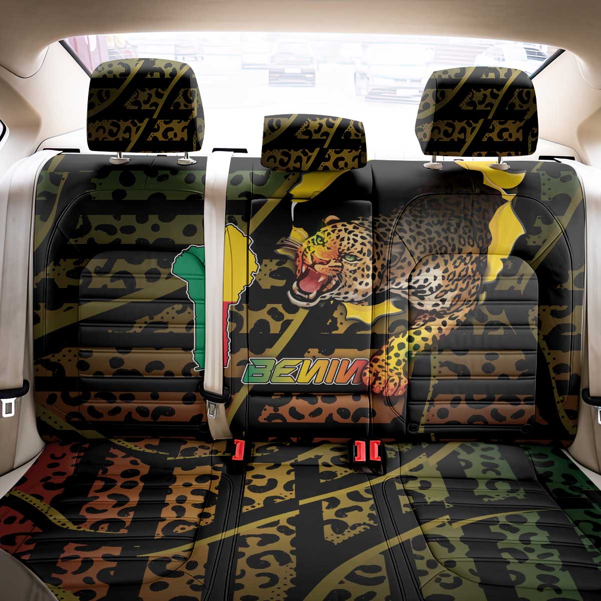Benin Back Car Seat Cover Powerful African Leopard - Wonder Print Shop