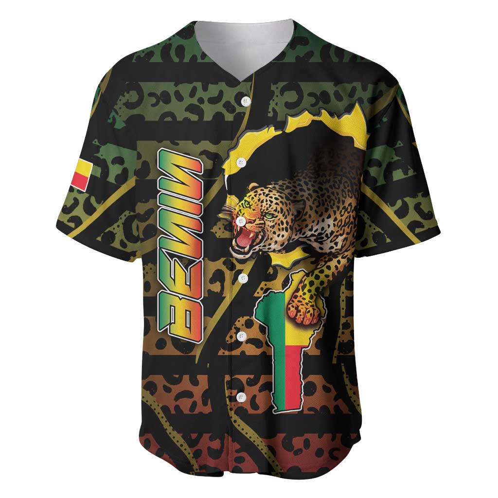 Personalized Benin Baseball Jersey Powerful African Leopard - Wonder Print Shop