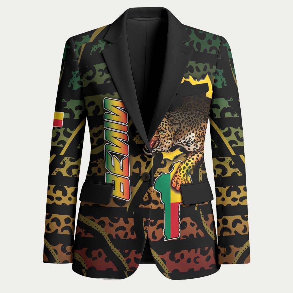 Personalized Benin Blazer Powerful African Leopard - Wonder Print Shop