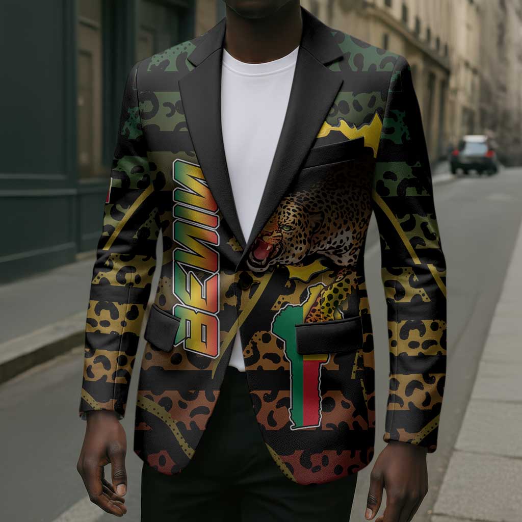 Personalized Benin Blazer Powerful African Leopard - Wonder Print Shop