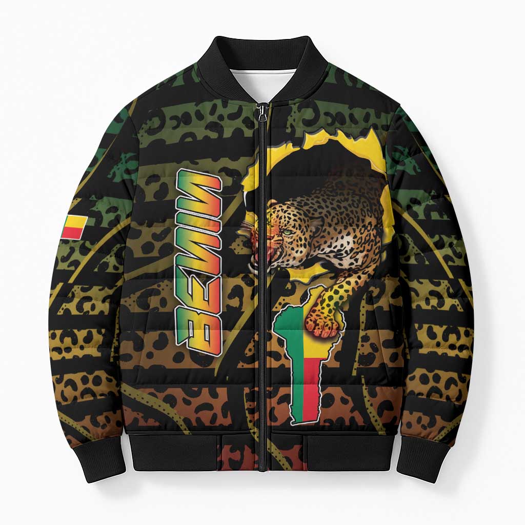 Personalized Benin Bomber Puffer Jacket Powerful African Leopard - Wonder Print Shop