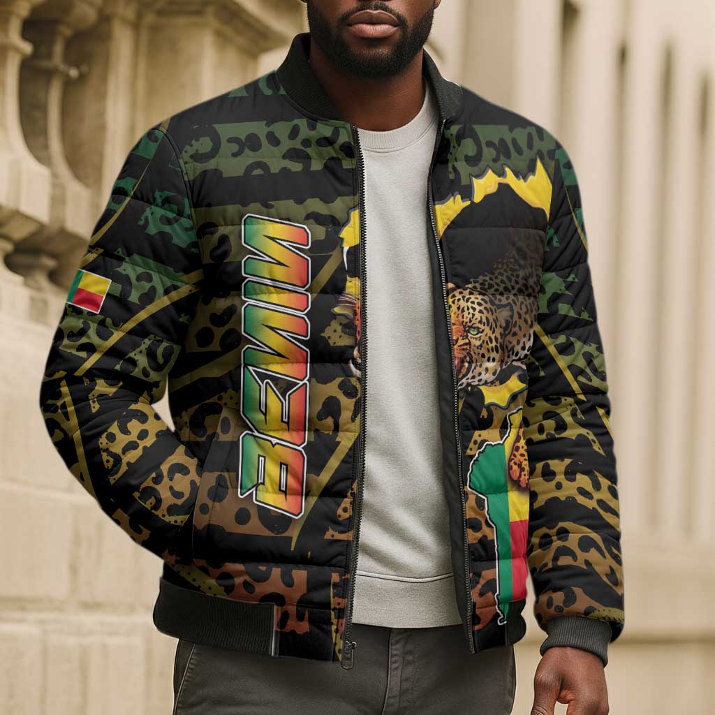 Personalized Benin Bomber Puffer Jacket Powerful African Leopard - Wonder Print Shop