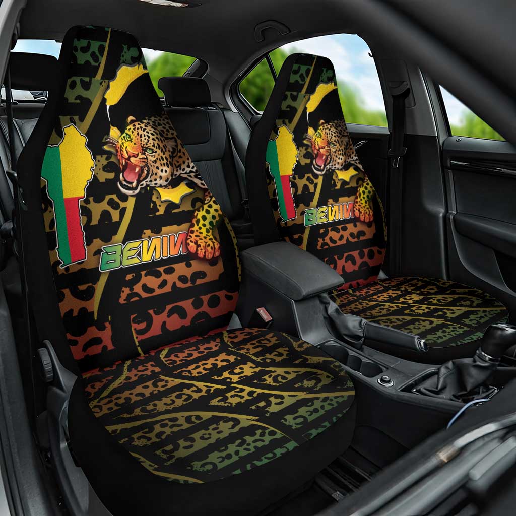 Benin Car Seat Cover Powerful African Leopard - Wonder Print Shop