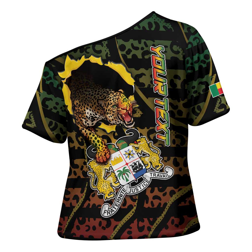 Personalized Benin Cross Shoulder Shirt Powerful African Leopard - Wonder Print Shop