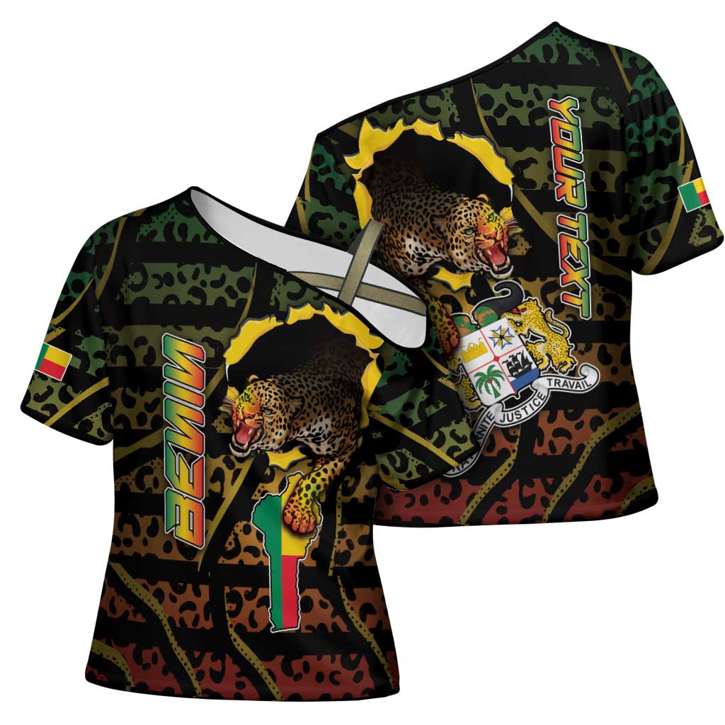 Personalized Benin Cross Shoulder Shirt Powerful African Leopard - Wonder Print Shop
