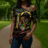 Personalized Benin Cross Shoulder Shirt Powerful African Leopard - Wonder Print Shop