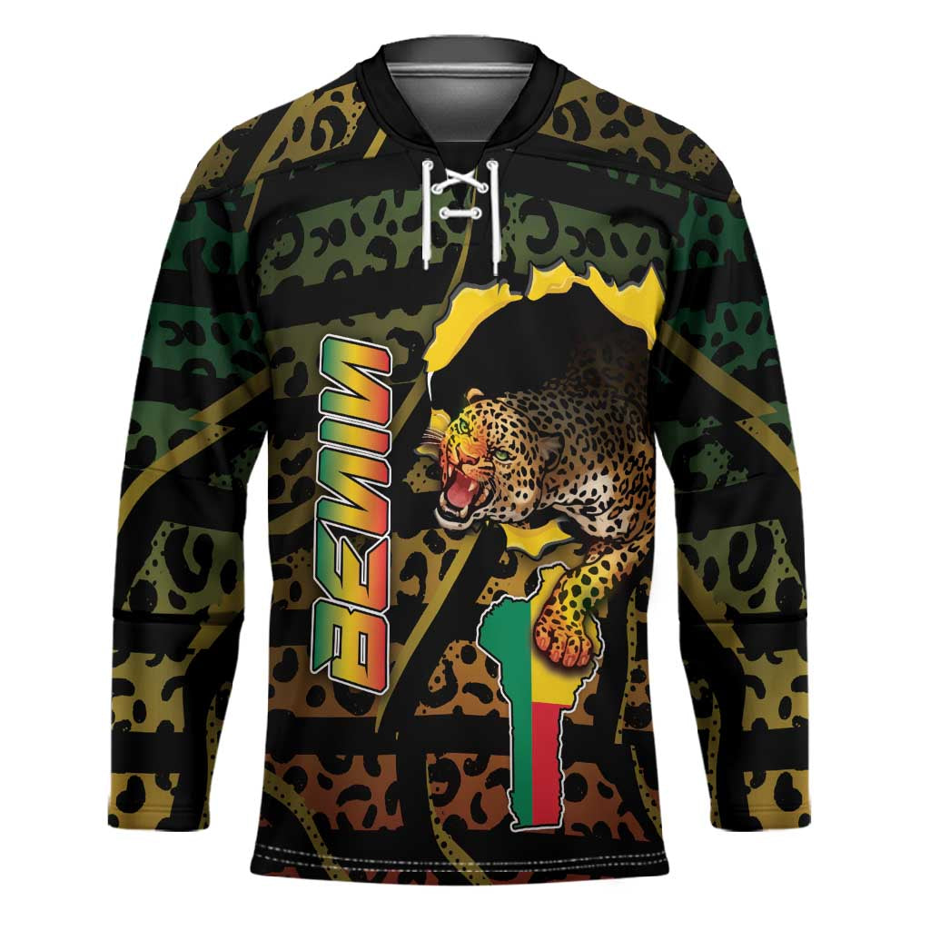 Personalized Benin Hockey Jersey Powerful African Leopard - Wonder Print Shop
