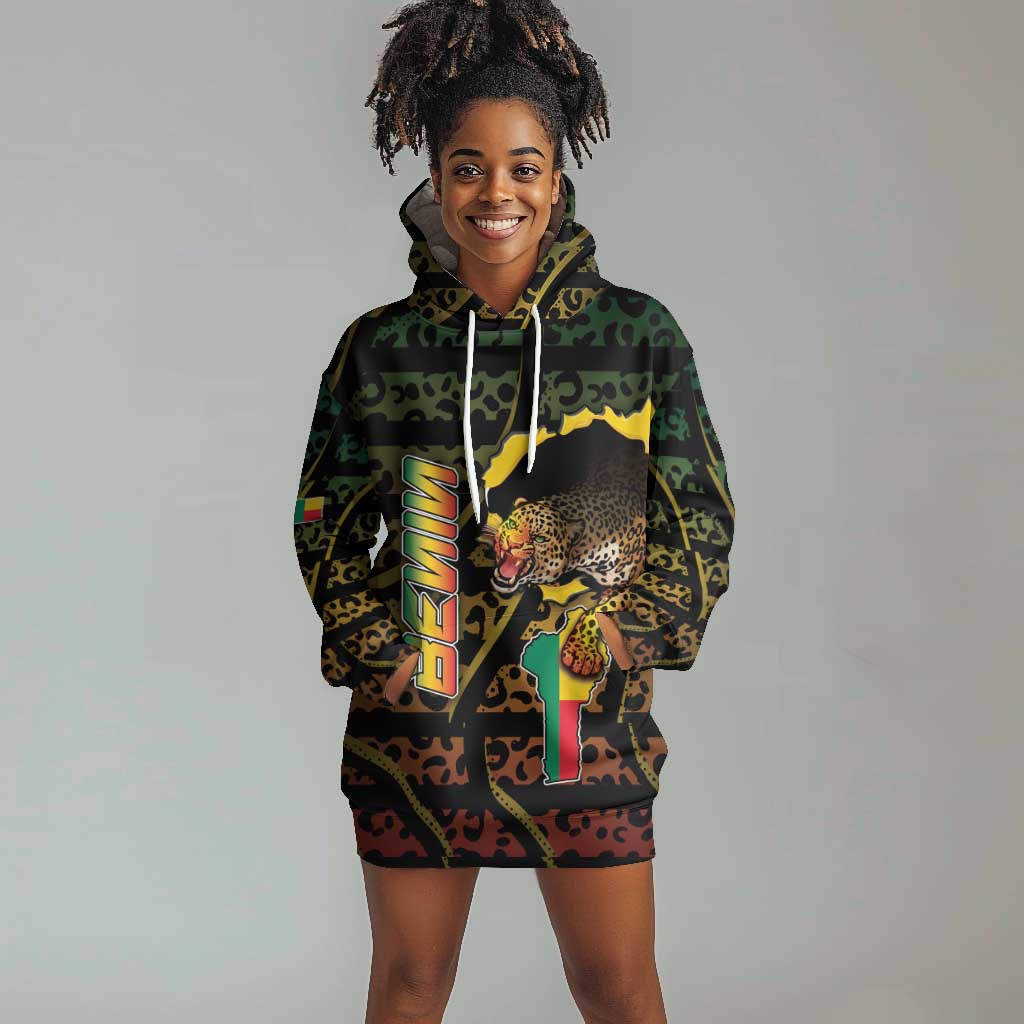 Personalized Benin Hoodie Dress Powerful African Leopard - Wonder Print Shop