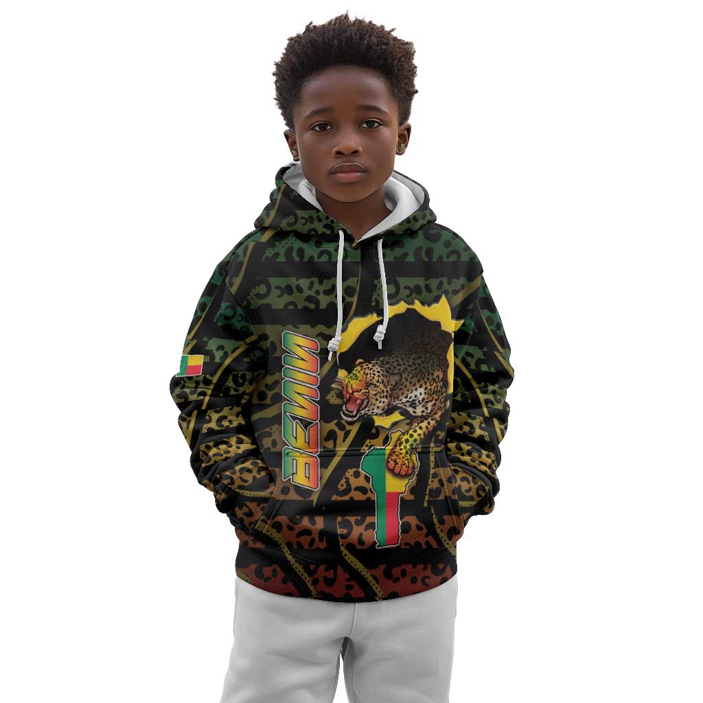 Personalized Benin Kid Hoodie Powerful African Leopard - Wonder Print Shop