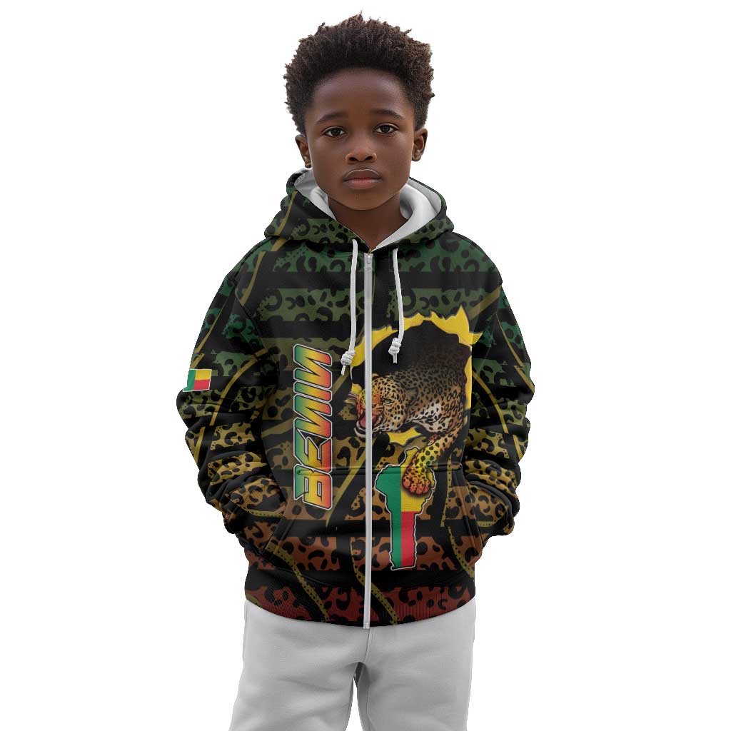 Personalized Benin Kid Hoodie Powerful African Leopard - Wonder Print Shop