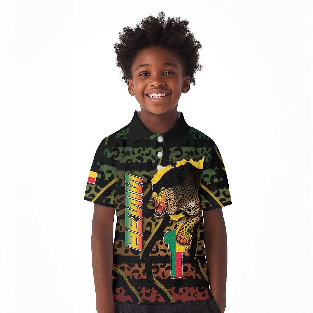 Personalized Benin Kid Polo Shirt Powerful African Leopard - Wonder Print Shop