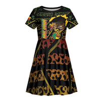Personalized Benin Kid Short Sleeve Dress Powerful African Leopard - Wonder Print Shop