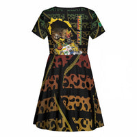 Personalized Benin Kid Short Sleeve Dress Powerful African Leopard - Wonder Print Shop