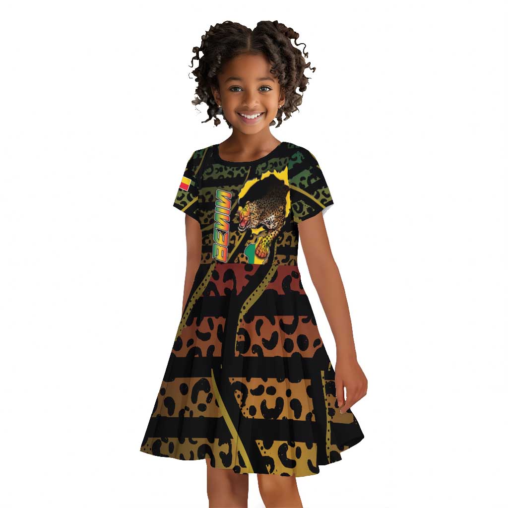 Personalized Benin Kid Short Sleeve Dress Powerful African Leopard - Wonder Print Shop