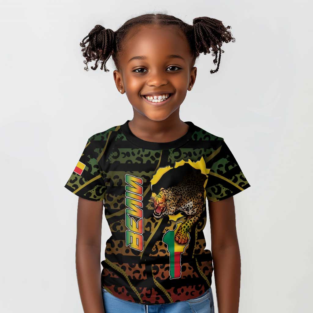 Personalized Benin Kid T shirt Powerful African Leopard - Wonder Print Shop