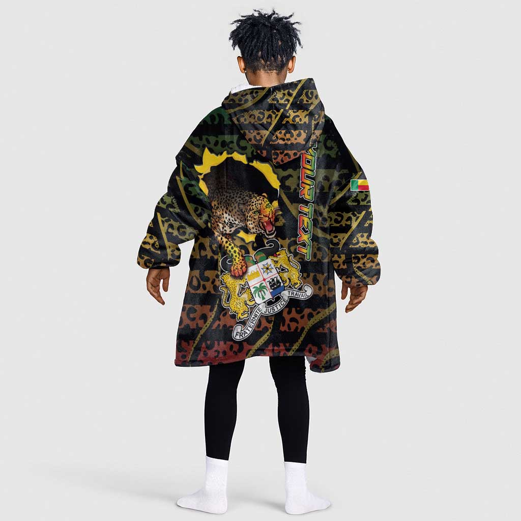 Personalized Benin Kid Wearable Blanket Hoodie Powerful African Leopard - Wonder Print Shop