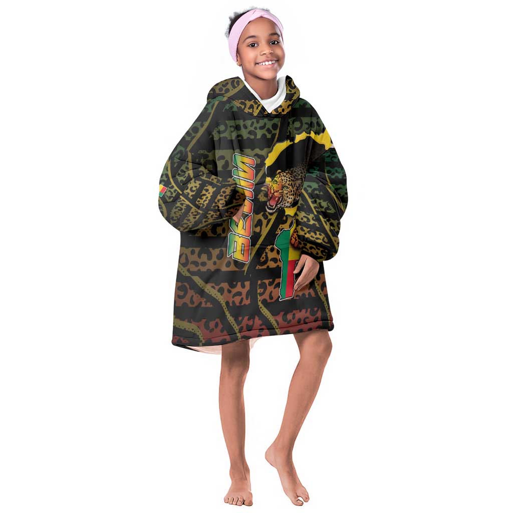 Personalized Benin Kid Wearable Blanket Hoodie Powerful African Leopard - Wonder Print Shop