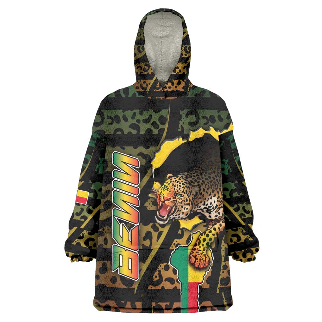 Personalized Benin Kid Wearable Blanket Hoodie Powerful African Leopard - Wonder Print Shop