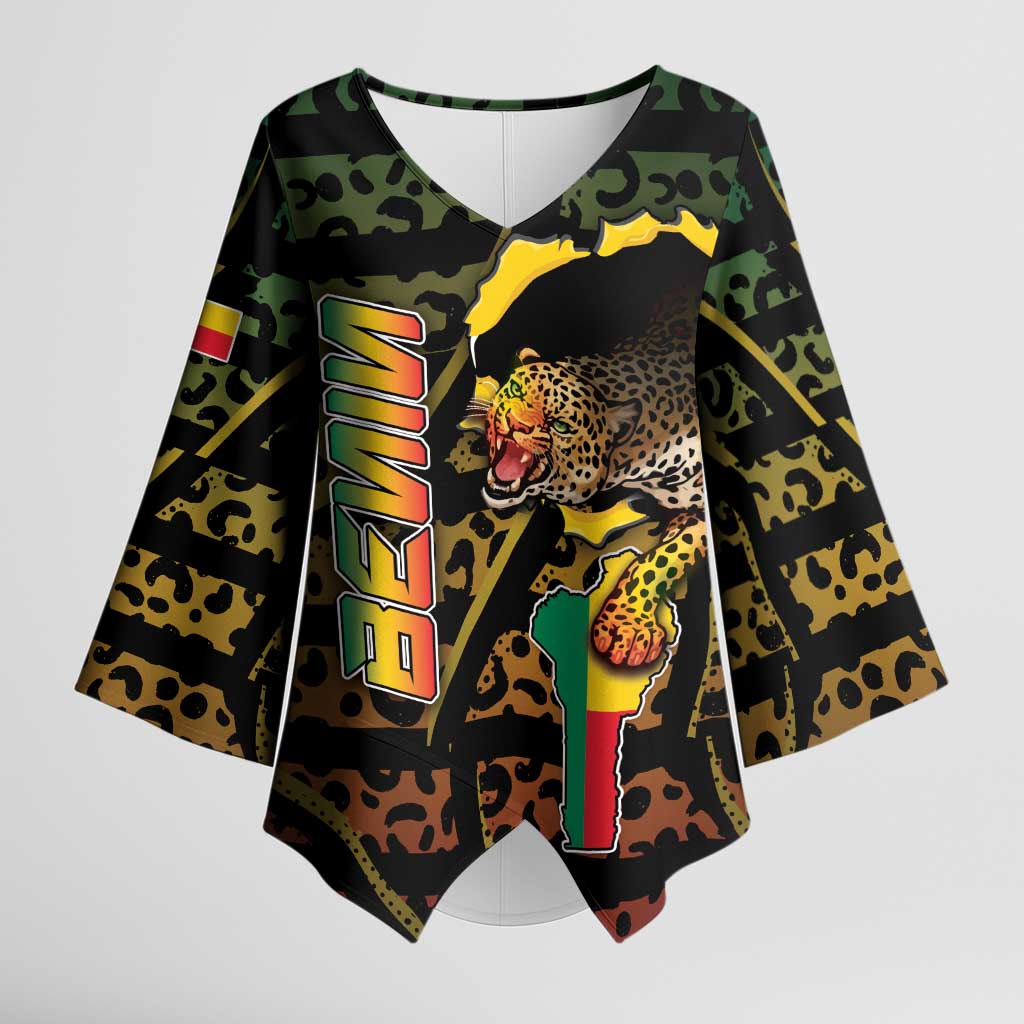 Personalized Benin Kimono Sleeve Blouse Powerful African Leopard - Wonder Print Shop