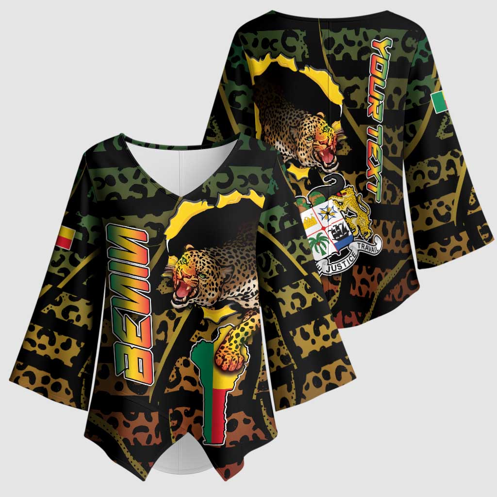 Personalized Benin Kimono Sleeve Blouse Powerful African Leopard - Wonder Print Shop