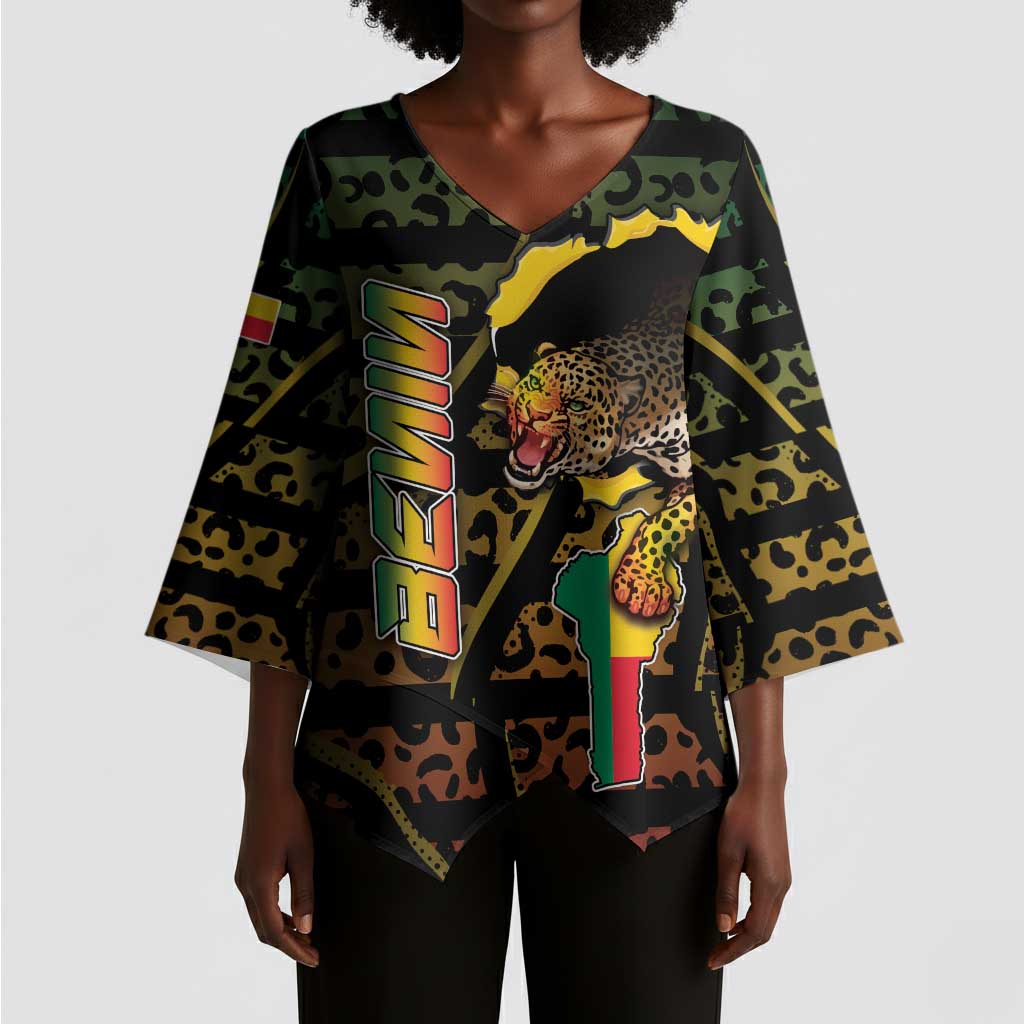 Personalized Benin Kimono Sleeve Blouse Powerful African Leopard - Wonder Print Shop