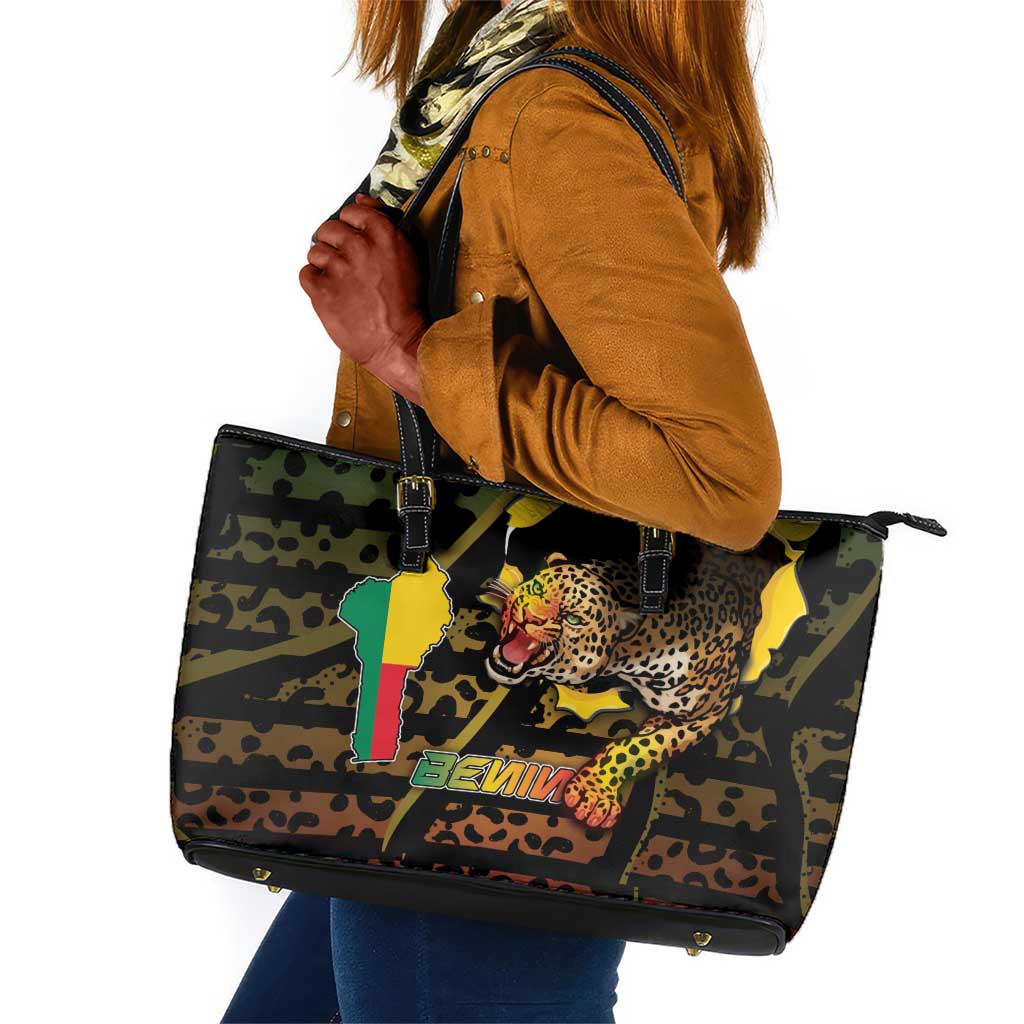 Benin Leather Tote Bag Powerful African Leopard - Wonder Print Shop