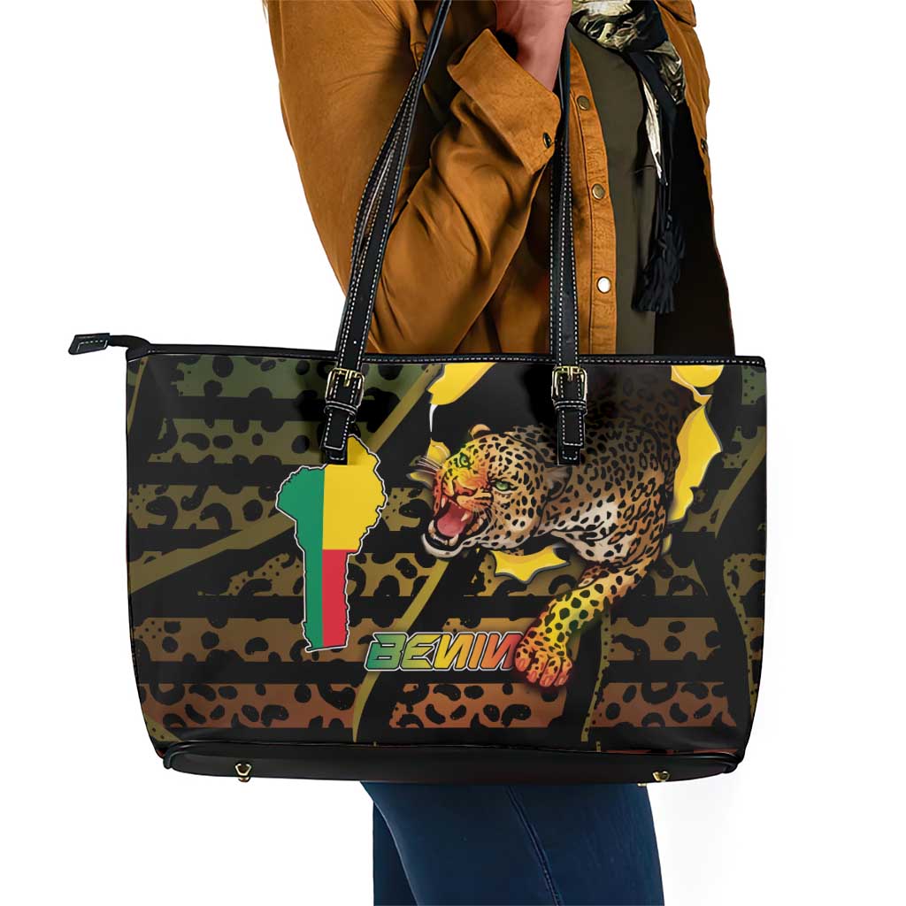 Benin Leather Tote Bag Powerful African Leopard - Wonder Print Shop