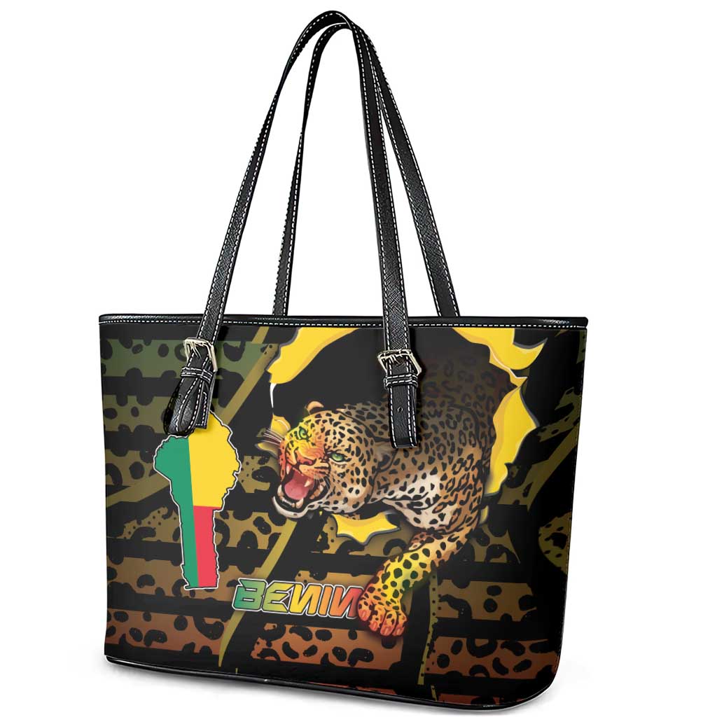 Benin Leather Tote Bag Powerful African Leopard - Wonder Print Shop