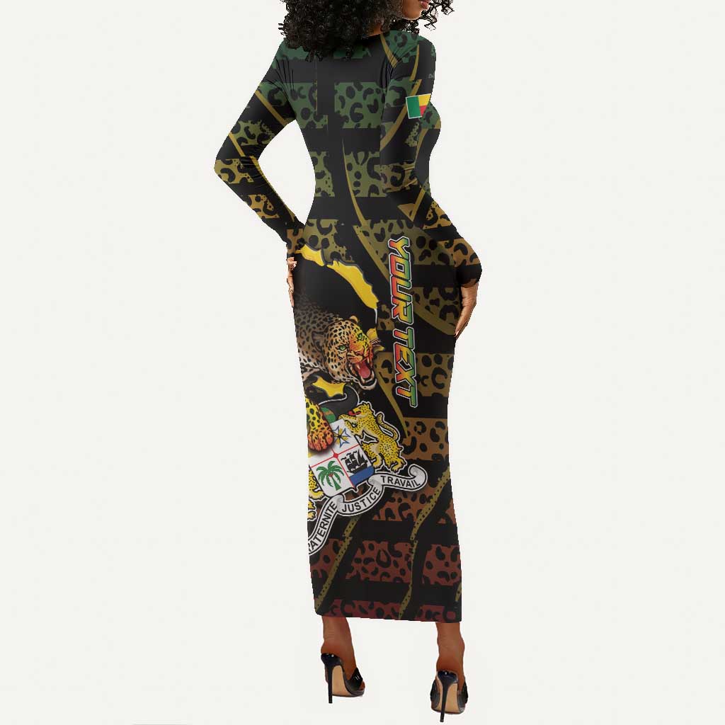 Personalized Benin Long Sleeve Bodycon Dress Powerful African Leopard - Wonder Print Shop