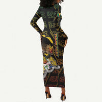 Personalized Benin Long Sleeve Bodycon Dress Powerful African Leopard - Wonder Print Shop
