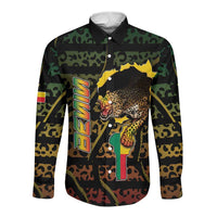 Personalized Benin Long Sleeve Button Shirt Powerful African Leopard - Wonder Print Shop