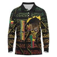 Personalized Benin Long Sleeve Polo Shirt Powerful African Leopard - Wonder Print Shop
