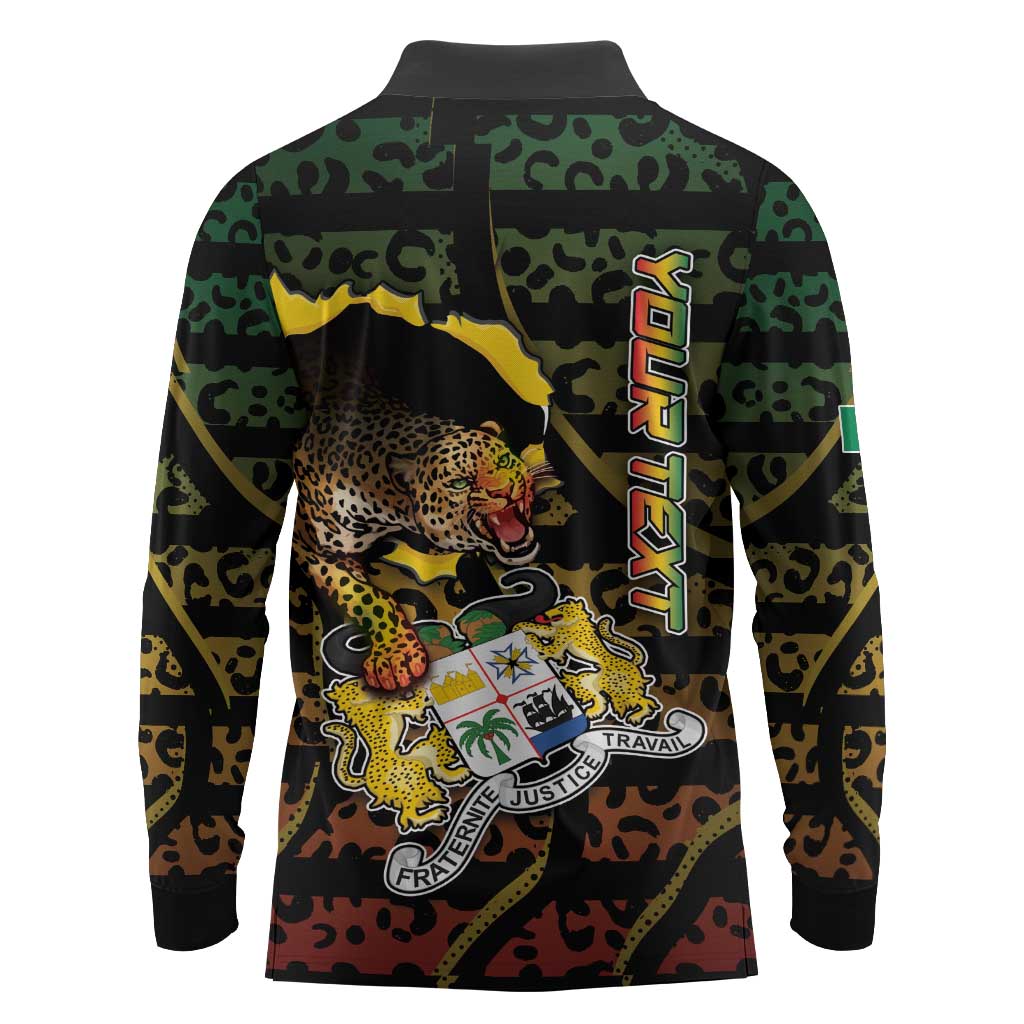 Personalized Benin Long Sleeve Polo Shirt Powerful African Leopard - Wonder Print Shop