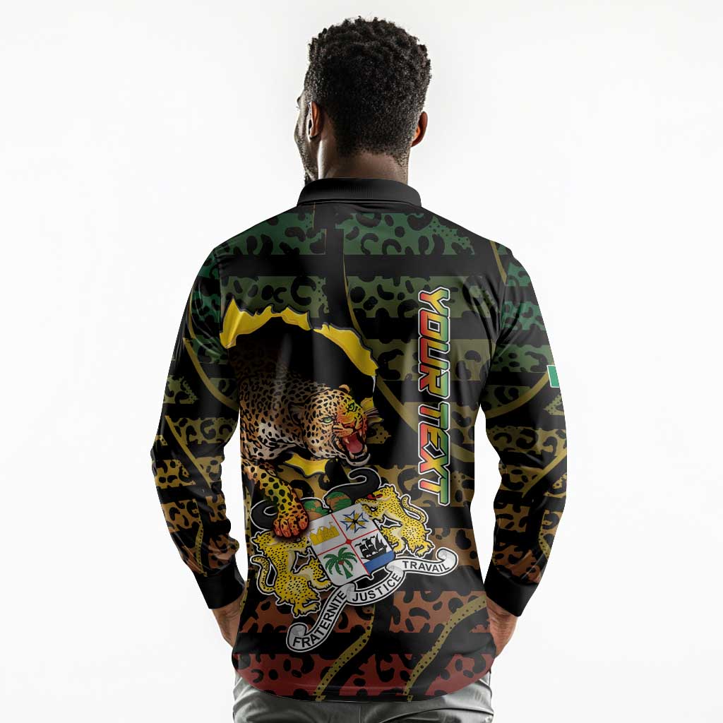 Personalized Benin Long Sleeve Polo Shirt Powerful African Leopard - Wonder Print Shop