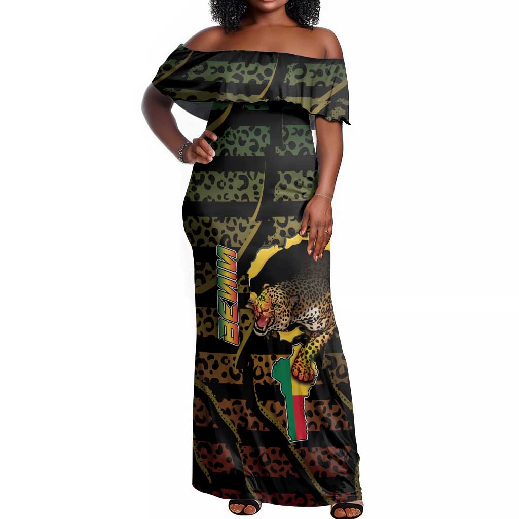 Personalized Benin Off Shoulder Maxi Dress Powerful African Leopard - Wonder Print Shop