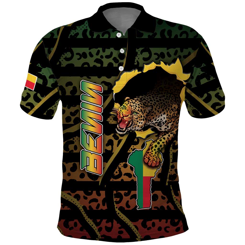 Personalized Benin Polo Shirt Powerful African Leopard - Wonder Print Shop
