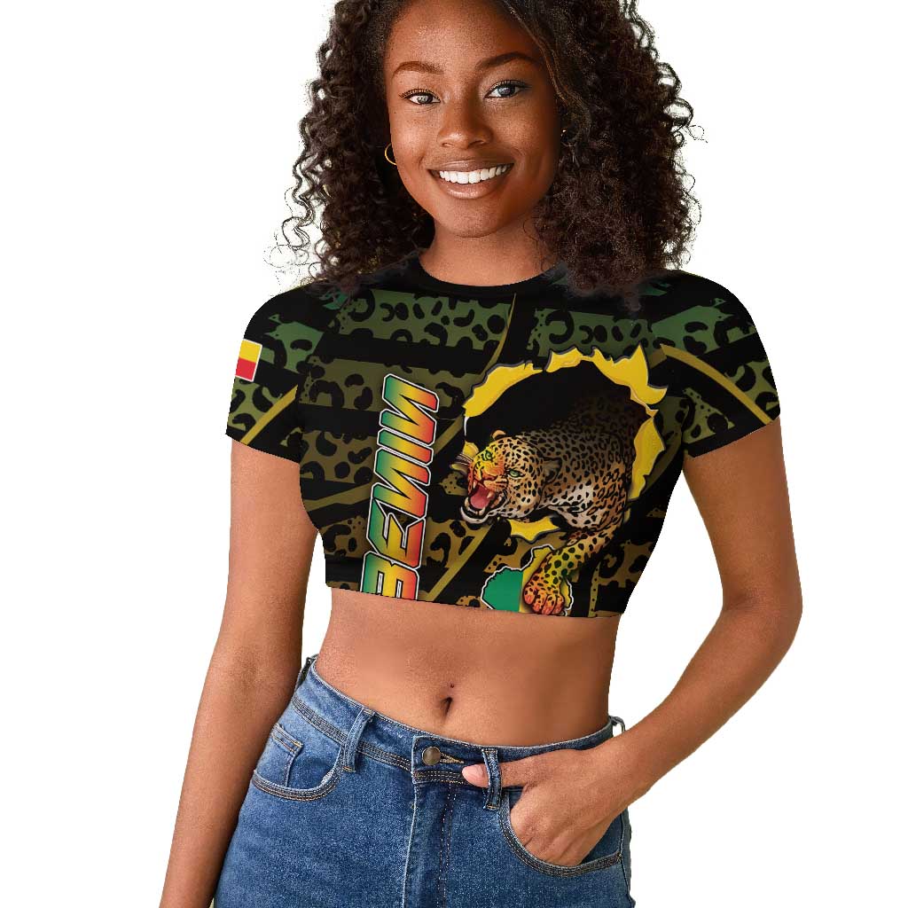 Personalized Benin Raglan Cropped T shirt Powerful African Leopard - Wonder Print Shop
