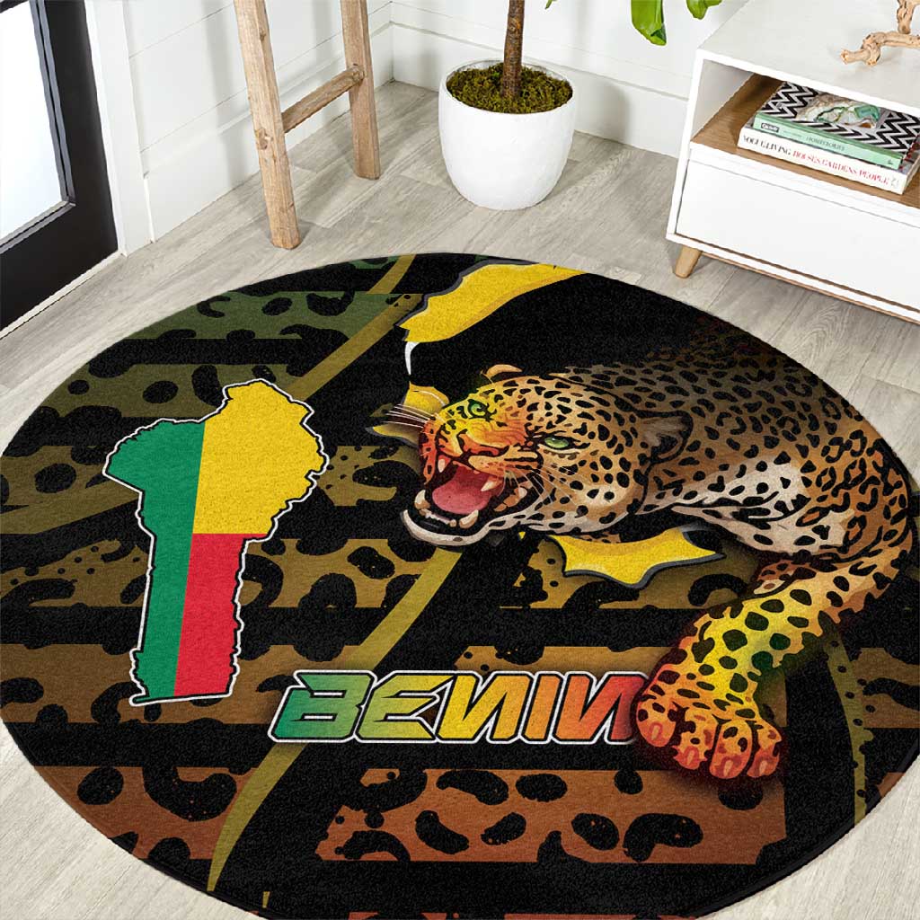 Benin Round Carpet Powerful African Leopard - Wonder Print Shop